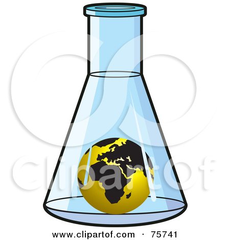 Royalty-Free (RF) Clipart Illustration of a Black And Gold Globe Trapped In A Beaker by Lal Perera