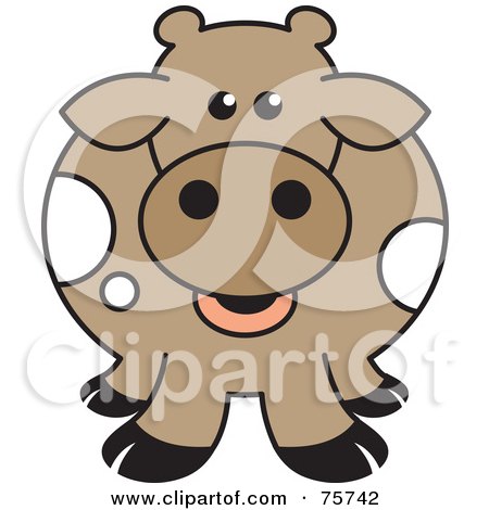 Royalty-Free (RF) Clipart Illustration of a Fat Brown Cow With Black Hooves And White Spots by Lal Perera