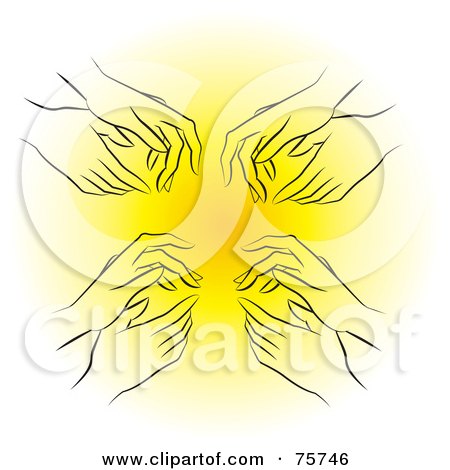 Royalty-Free (RF) Clipart Illustration of a Circle Of Female Hands Around Yellow by Lal Perera