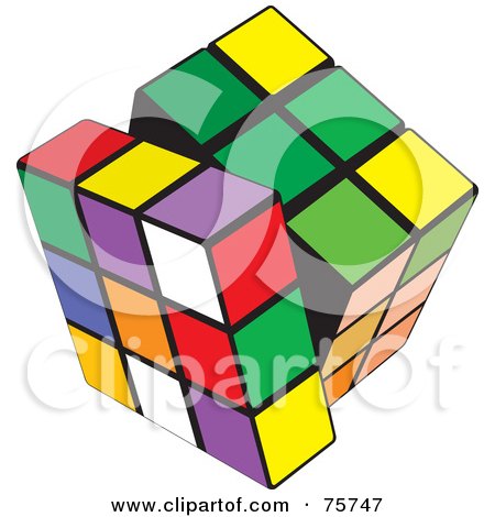 Royalty-Free (RF) Clipart Illustration of a Twisting Layer Of A Colorful Puzzle Cube by Lal Perera