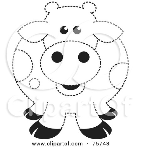 Royalty-Free (RF) Clipart Illustration of a Fat Black And White Spotted Cow Outline by Lal Perera