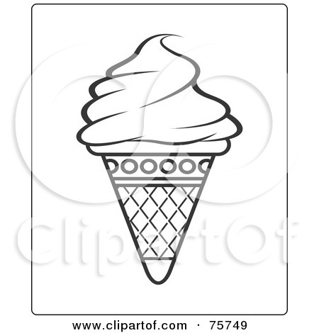Royalty-Free (RF) Clipart Illustration of a Black And White Ice Cream Cone Coloring Page Design by Lal Perera