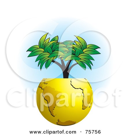 Royalty-Free (RF) Clipart Illustration of a Tree Growing In A Gold Globe Pot by Lal Perera