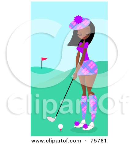 Royalty-Free (RF) Clipart Illustration of a Pretty Black Woman Golfing On A Course by peachidesigns