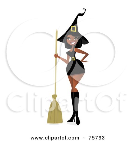 Royalty-Free (RF) Clipart Illustration of a Sexy Black Witch Woman In A Short Dress by peachidesigns