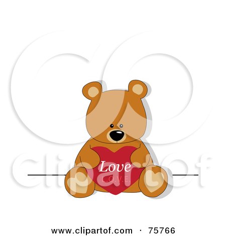 Royalty-Free (RF) Clipart Illustration of a Brown Teddy Bear Holding A Love Heart by peachidesigns