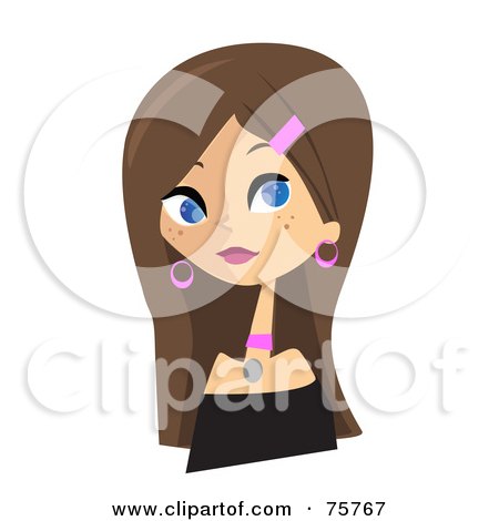 Royalty-Free (RF) Clipart Illustration of a Pretty Young Brunette Woman With Long Hair by peachidesigns