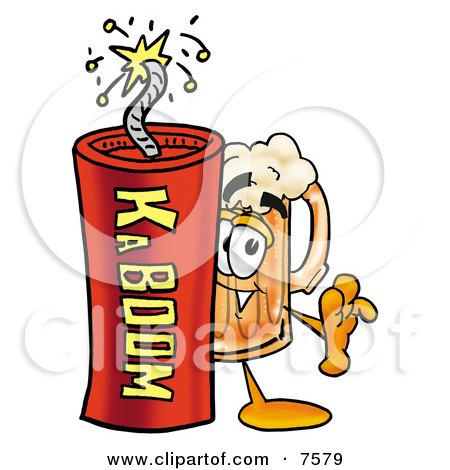 Clipart Picture of a Beer Mug Mascot Cartoon Character Standing With a Lit Stick of Dynamite by Mascot Junction