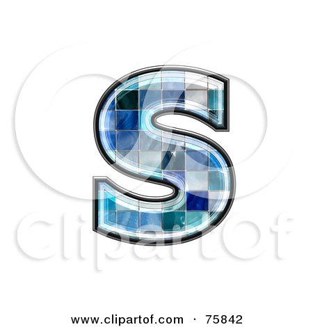 Royalty-Free (RF) Clipart Illustration of a Blue Tile Symbol; Lowercase Letter s by chrisroll