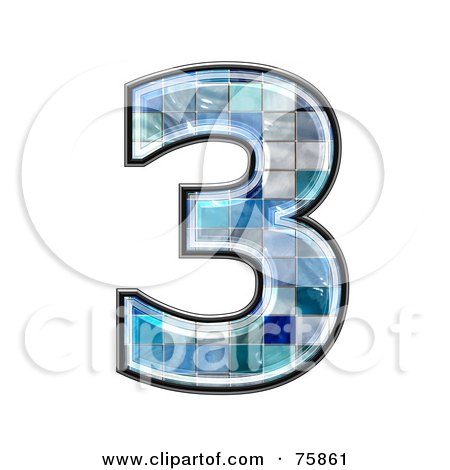 Royalty-Free (RF) Clipart Illustration of a Blue Tile Symbol; Number 3 by chrisroll