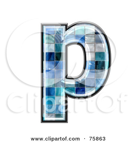 Royalty-Free (RF) Clipart Illustration of a Blue Tile Symbol; Lowercase Letter p by chrisroll