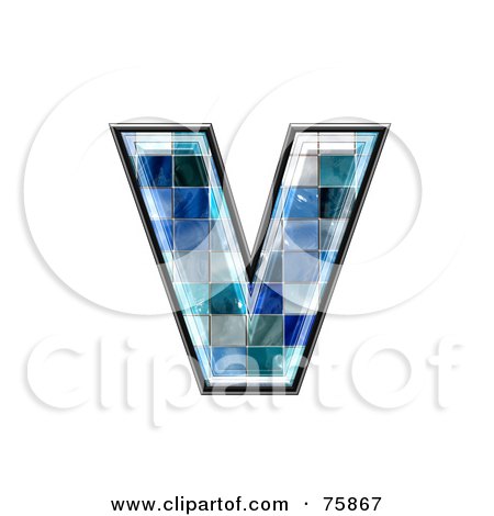 Royalty-Free (RF) Clipart Illustration of a Blue Tile Symbol; Lowercase Letter v by chrisroll