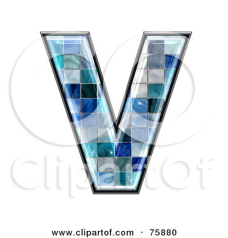 Royalty-Free (RF) Clipart Illustration of a Blue Tile Symbol; Capital Letter V by chrisroll