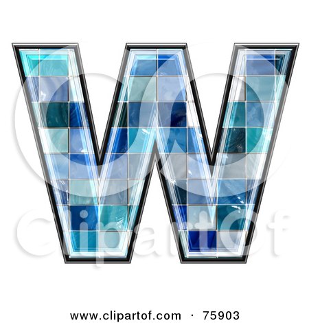 Royalty-Free (RF) Clipart Illustration of a Blue Tile Symbol; Capital Letter W by chrisroll