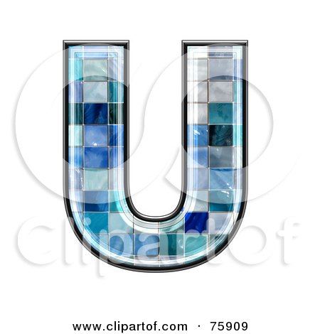 Royalty-Free (RF) Clipart Illustration of a Blue Tile Symbol; Capital Letter U by chrisroll