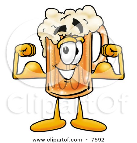 Clipart Picture of a Beer Mug Mascot Cartoon Character Flexing His Arm Muscles by Mascot Junction