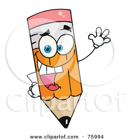 Royalty-Free (RF) Clipart Illustration of a Hyper Yellow Pencil Guy Waving by Hit Toon