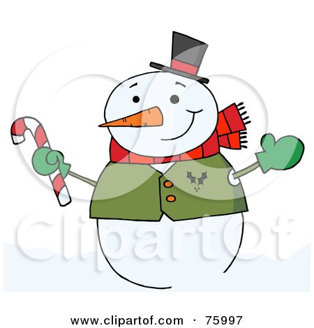 Royalty-Free (RF) Clipart Illustration of a Joyous Snowman Holding A Candy Cane by Hit Toon