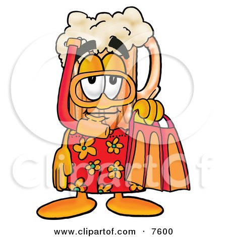 Clipart Picture of a Beer Mug Mascot Cartoon Character in Orange and Red Snorkel Gear by Mascot Junction
