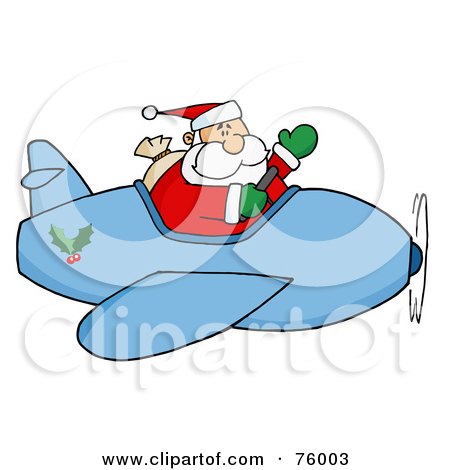 Royalty-Free (RF) Clipart Illustration of a Waving Kris Kringle Flying His Christmas Plane by Hit Toon