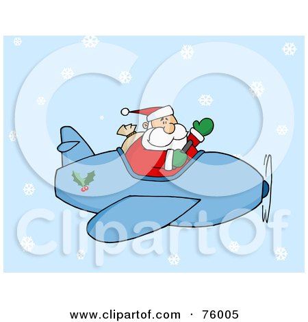 Royalty-Free (RF) Clip Art Illustration of a Waving Pilot Santa Flying His Christmas Plane In The Snow by Hit Toon