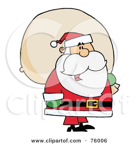 Royalty-Free (RF) Clipart Illustration of a Joyous Kris Kringle Carrying A Toy Sack by Hit Toon
