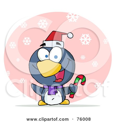 Royalty-Free (RF) Clipart Illustration of a Joyous Christmas Penguin Holding A Candy Cane In The Snow by Hit Toon