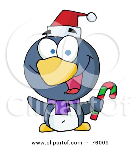 Royalty-Free (RF) Clipart Illustration of a Happy Christmas Penguin Holding A Candy Cane by Hit Toon