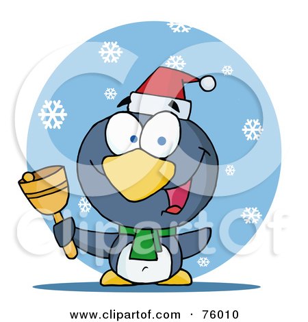 Royalty-Free (RF) Clipart Illustration of a Charitable Christmas Penguin Bell Ringer In The Snow by Hit Toon