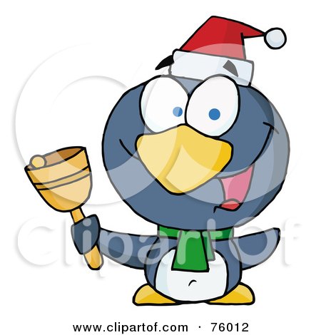 Royalty-Free (RF) Clipart Illustration of a Thoughtful Christmas Penguin Bell Ringer by Hit Toon