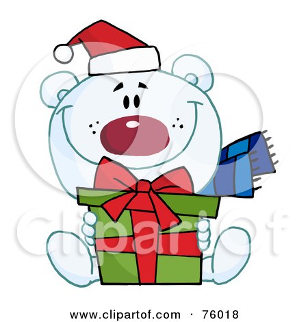 Royalty-Free (RF) Clipart Illustration of a Giving Christmas Polar Bear Holding A Gift by Hit Toon
