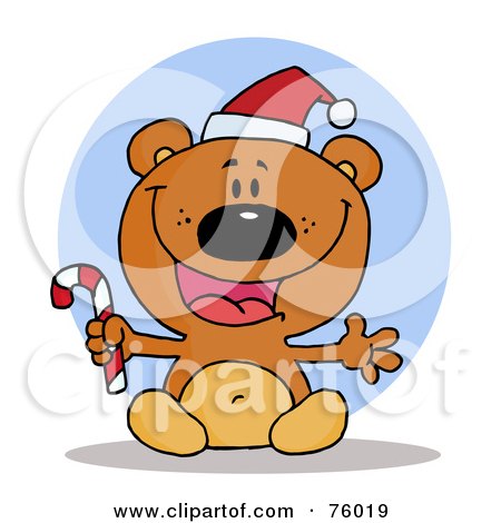 Royalty-Free (RF) Clipart Illustration of a Joyous Christmas Teddy Bear Holding A Candy Cane by Hit Toon