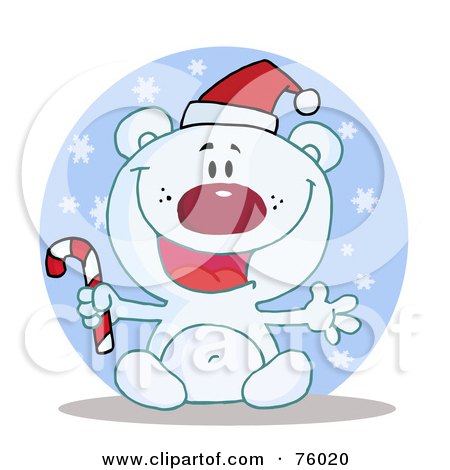 Royalty-Free (RF) Clipart Illustration of a Joyous Christmas Polar Bear Holding A Candy Cane In The Snow by Hit Toon