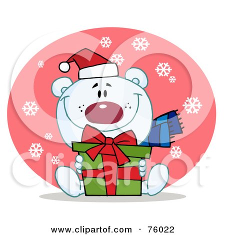 Royalty-Free (RF) Clipart Illustration of a Giving Christmas Polar Bear Holding A Gift In The Snow by Hit Toon
