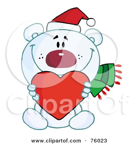 Royalty-Free (RF) Clipart Illustration of a Sweet Christmas Polar Bear Holding A Heart by Hit Toon