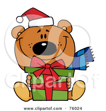 Royalty-Free (RF) Clipart Illustration of a Giving Christmas Bear Holding A Present by Hit Toon