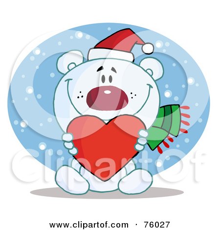 Royalty-Free (RF) Clipart Illustration of a Caring Christmas Polar Bear Holding A Heart In The Snow by Hit Toon