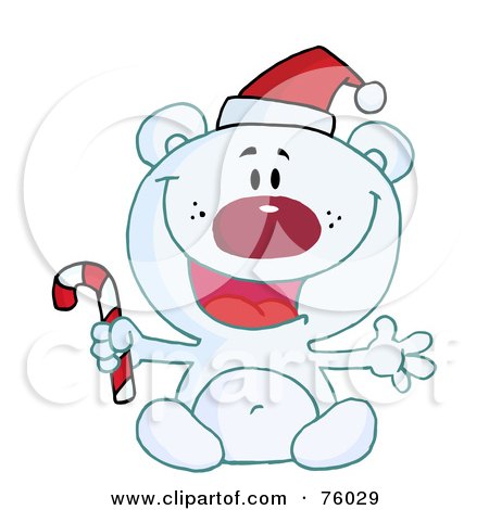 Royalty-Free (RF) Clipart Illustration of a Happy Christmas Polar Bear Holding A Candy Cane by Hit Toon