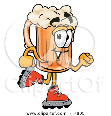 Clipart Picture of a Beer Mug Mascot Cartoon Character Roller Blading on Inline Skates by Mascot Junction