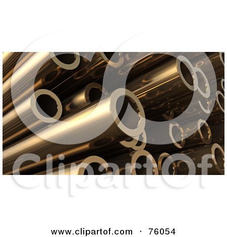 Royalty-Free (RF) Clipart Illustration of a Background Of 3d Bronze Pipes In A Pile by Tonis Pan