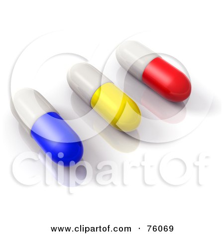 Royalty-Free (RF) Clipart Illustration of 3d Red, Yellow, White And Blue Pill Capsules by Tonis Pan
