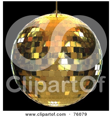 Royalty-Free (RF) Clipart Illustration of a 3d Rendered Gold Disco Ball Over Black by Tonis Pan