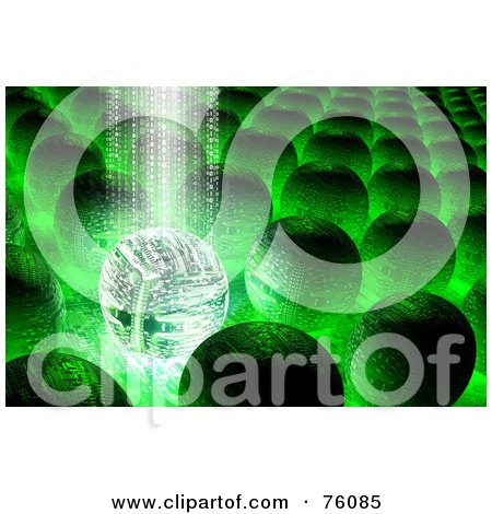 Royalty-Free (RF) Clipart Illustration of a 3d Background Of A Beam Of Green Binary Data Streaming Down Onto A Circuit Orb by Tonis Pan