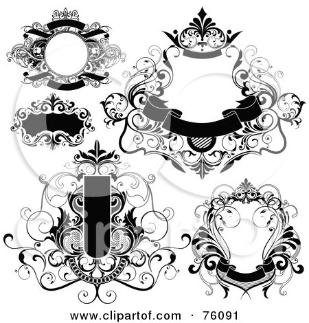 Royalty-Free (RF) Clipart Illustration of a Digital Collage Of Decorative Black And White Text Box Frames With Banners by OnFocusMedia