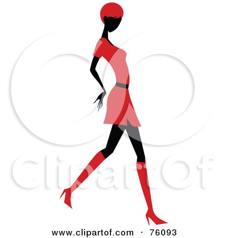 Royalty-Free (RF) Clipart Illustration of a Sexy Lady In Red, Strutting In A Skirt - Version 2 by OnFocusMedia