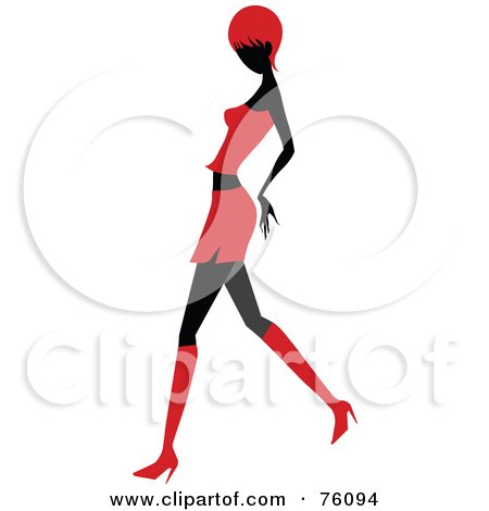 Royalty-Free (RF) Clipart Illustration of a Sexy Lady In Red, Strutting In A Skirt - Version 4 by OnFocusMedia