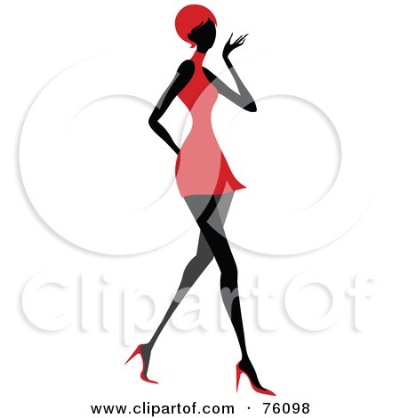 Royalty-Free (RF) Clipart Illustration of a Sexy Lady In Red, Strutting In A Dress - Version 1 by OnFocusMedia