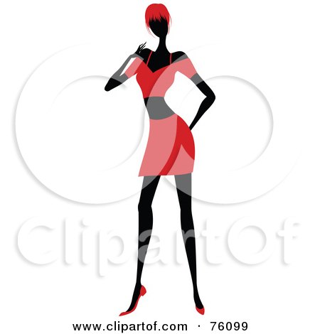 Royalty-Free (RF) Clipart Illustration of a Sexy Lady In Red, Strutting In A Skirt - Version 1 by OnFocusMedia