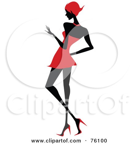 Royalty-Free (RF) Clipart Illustration of a Sexy Lady In Red, Strutting In A Dress - Version 3 by OnFocusMedia