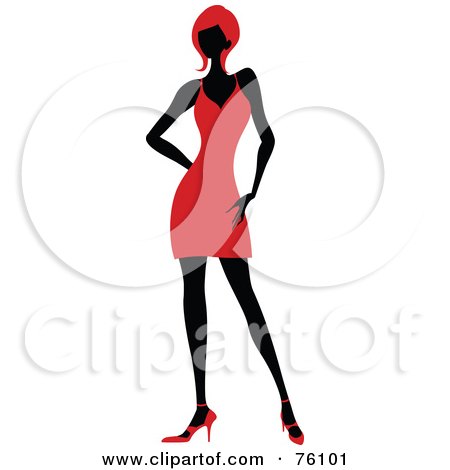 Royalty-Free (RF) Clipart Illustration of a Sexy Lady In Red, Strutting In A Dress - Version 8 by OnFocusMedia